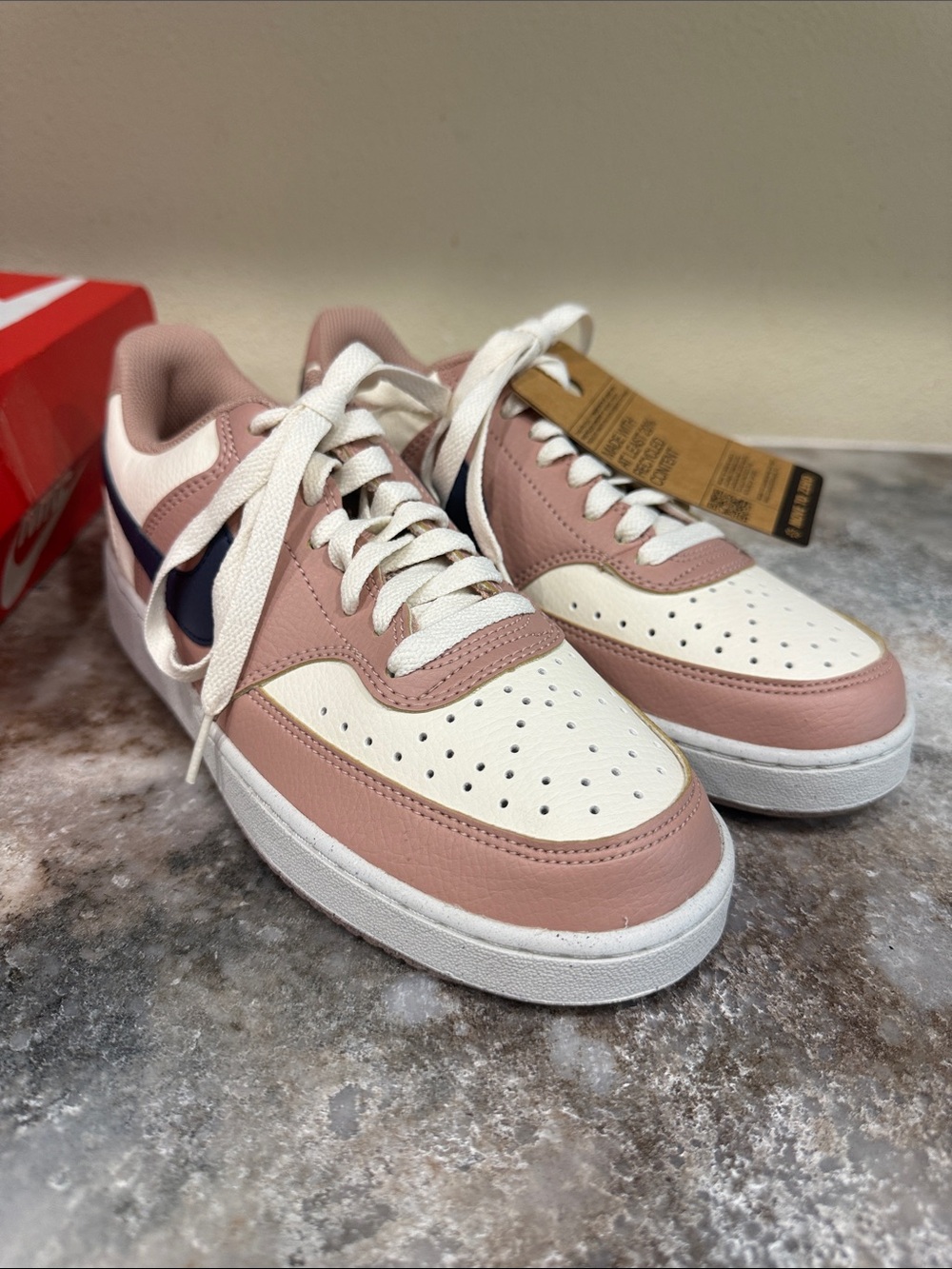 Nike Women's Low-Top Sneakers in White, Blush Pink & Navy